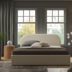 Łóżko tapicerowane MOBI z pojemnikiem i zaokrąglonym zagłówkiem