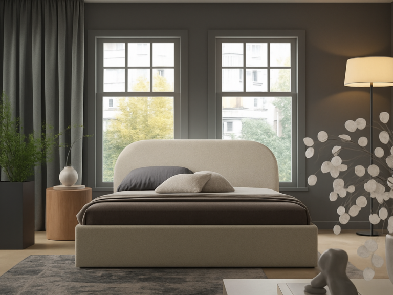 Łóżko tapicerowane 90x200 MOBI z pojemnikiem i zaokrąglonym zagłówkiem