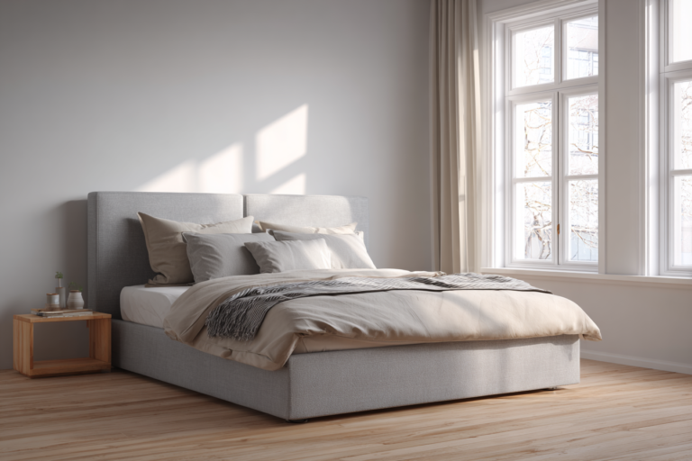 Nowoczesna i przytulna sypialnia, w której znajduje się stylowe łóżko 140x200 z eleganckim zagłówkiem